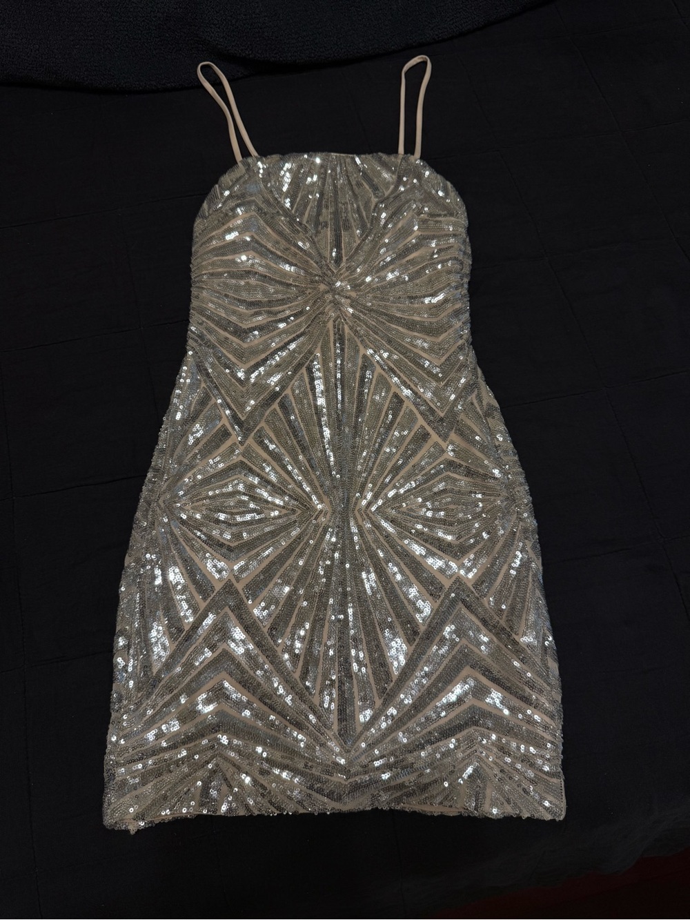 Lulu's Silver Sequin Mini Dress with Spaghetti Straps